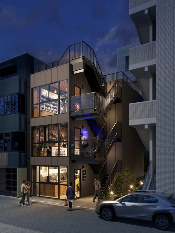 南浦和駅から徒歩2分の場所に完成した商業ビル『フィル・パーク南浦和』の外観イメージ（夜）