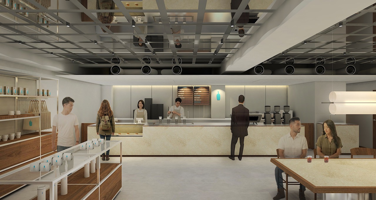 ブルーボトルコーヒー　鎌倉カフェ　CAFE DESIGNのパース　内装